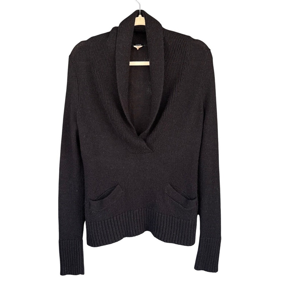 T5 J.Crew Shawl Collar Sweater Alpaca Blend Knit‎ Pockets Black Medium